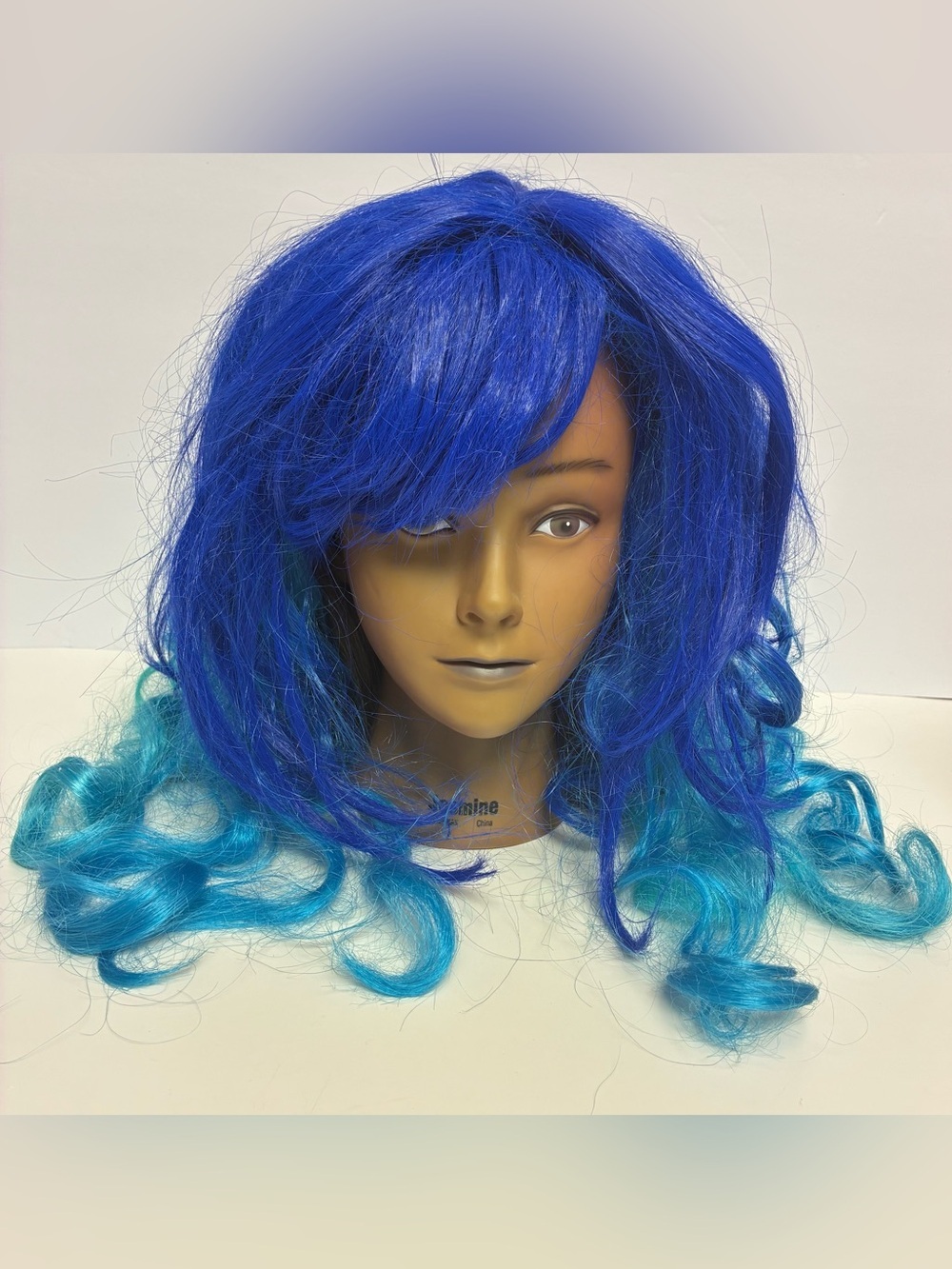 Wig Blue Teal Long Hair With Bangs Wavy Curls Costume Halloween Cosplay Theatre